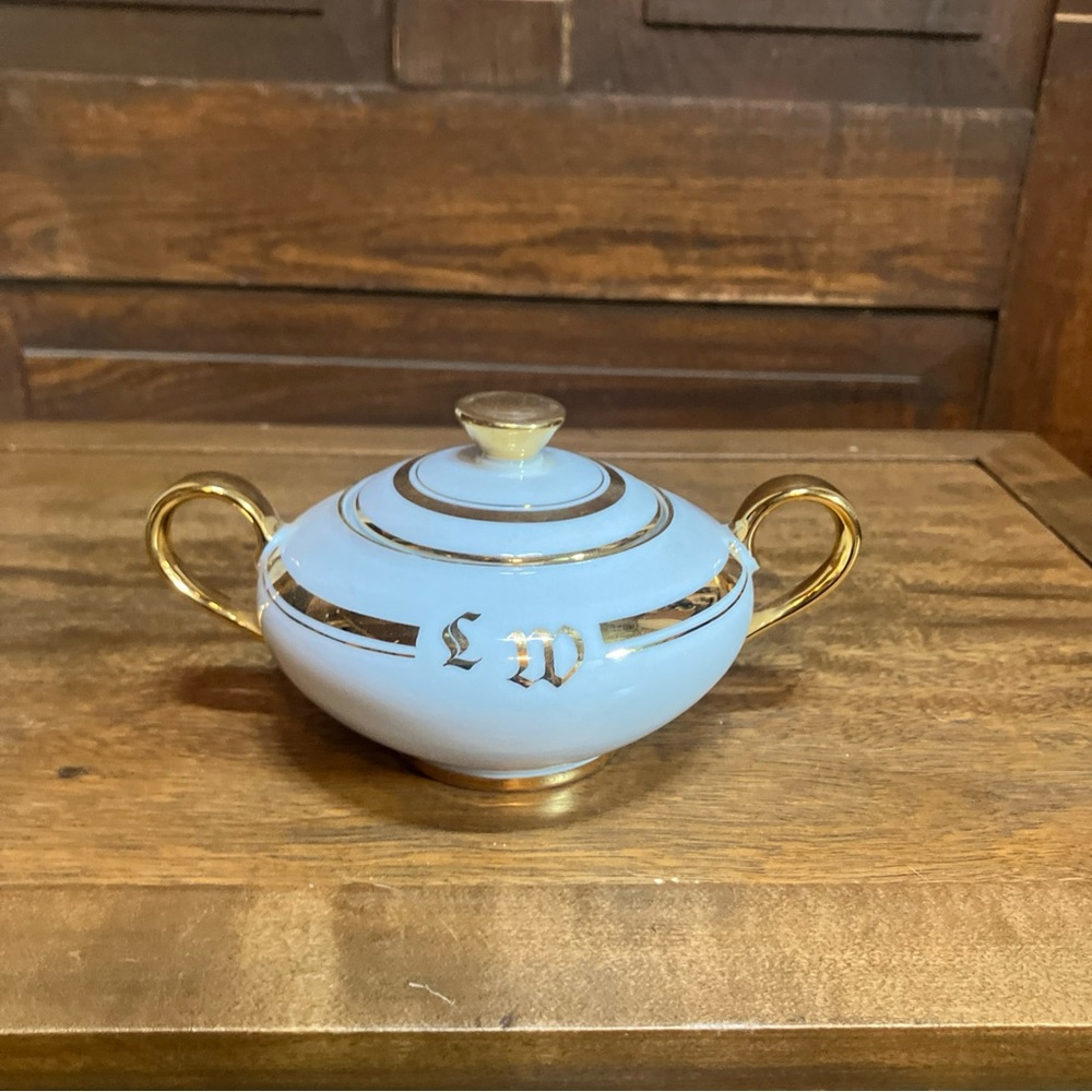 Haus Dresden sugar bowl white with gold monogrammed